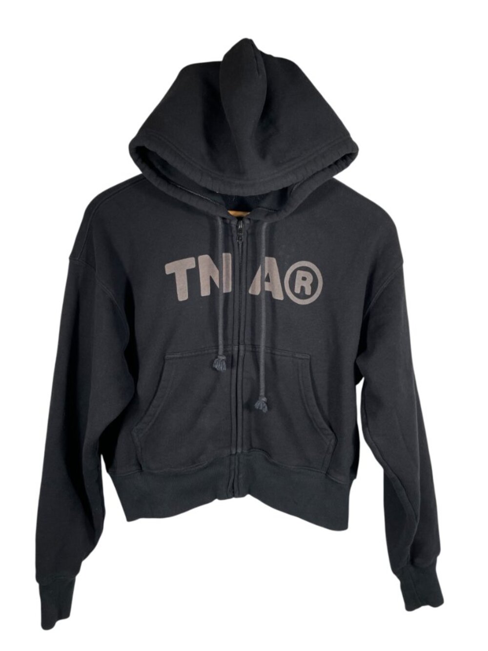 Aritzia TNA Cozy Fleece Boyfriend Boxy Zip Hoodie Black Logo Small 110459 - Picture 2 of 9